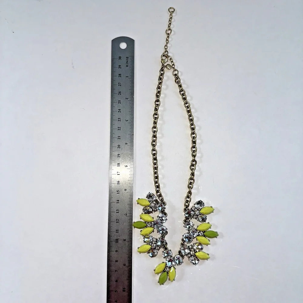 J.Crew Statement Necklace Women OS Yellow Green Gold Bib Cluster Crystal